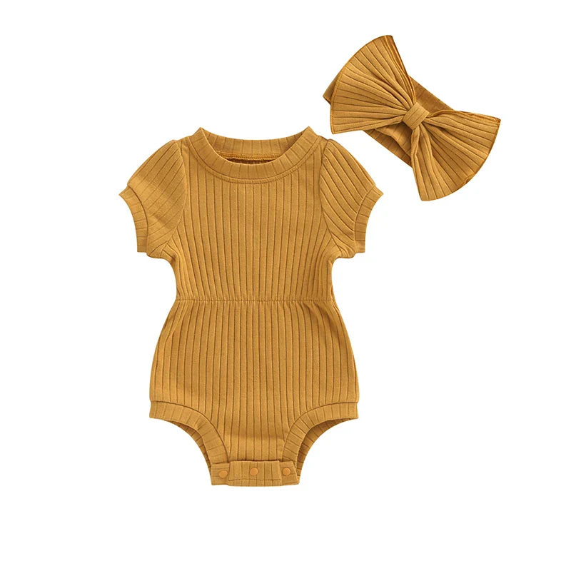 Ribbed Romper and Bow Set